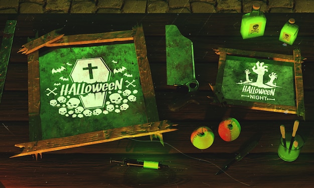 PSD hoge hoek halloween met groen licht