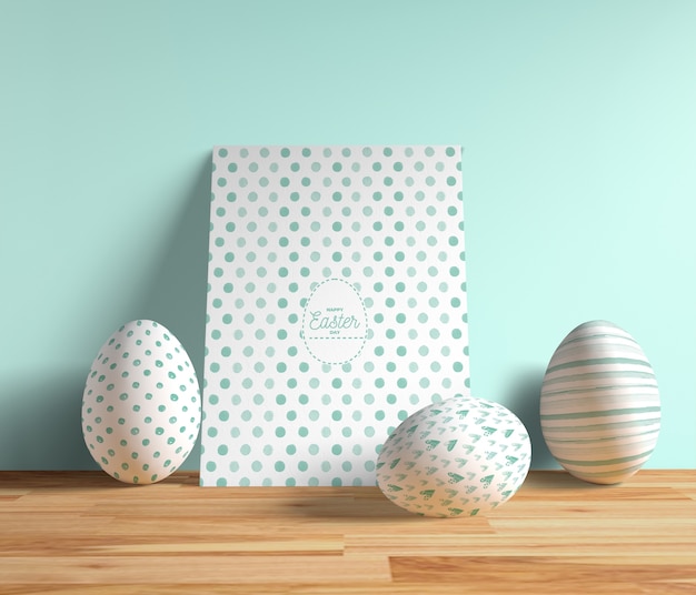 Hoge hoekpasen-kaart met eieren naast