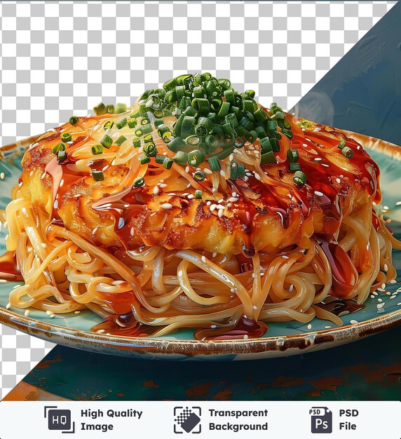 PSD hoge kwaliteit transparante psd okonomiyaki noedelschotel op een bord