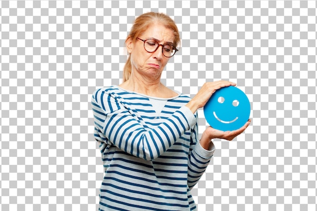 PSD hogere mooie vrouw met een smiley emoticon