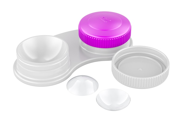 holder container with contact lenses 3d rendering isolated on transparent background