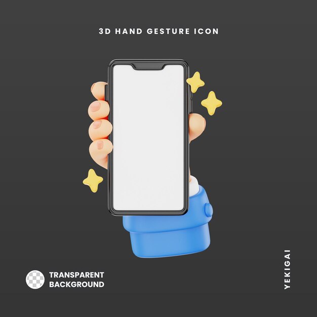 PSD スマートフォンを持つ3dハンドジェスチャーアイコン