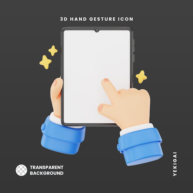 PSD タブレットを持つ 3d ハンドジェスチャー アイコン
