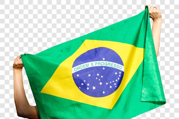 Holding the Brazilian flag in the wind