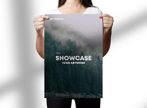 PSD holding flyer poster mockup