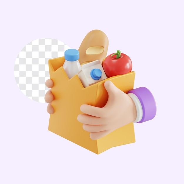3D-икона с продуктовыми товарами для покупок