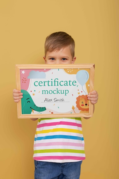 PSD holding kids certificate mockup