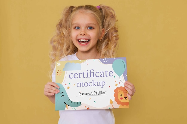 PSD holding kids certificate mockup