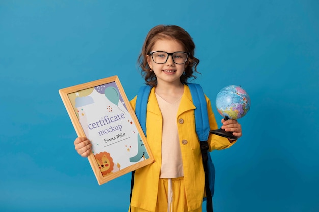 Holding kids certificate mockup