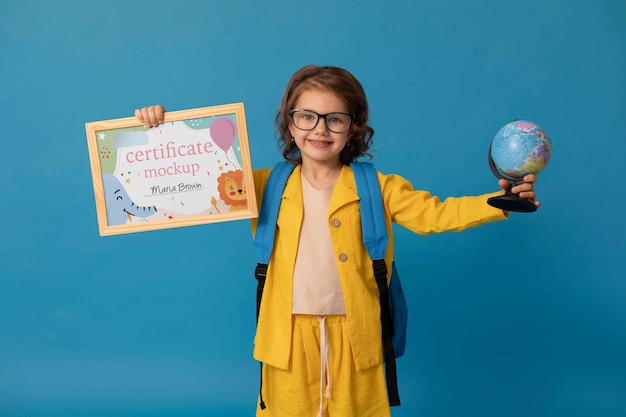 PSD holding kids certificate mockup