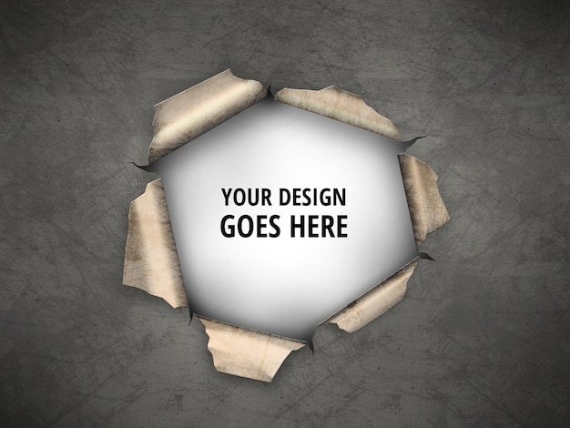 A hole in a dark background with a hole in it that says your design goes here.