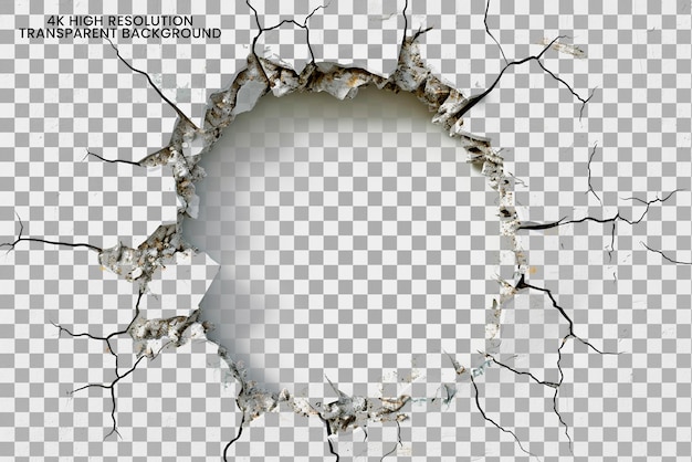 PSD hole ragged round crack on transparent background