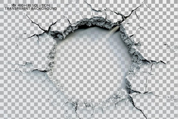 PSD hole ragged round crack on transparent background