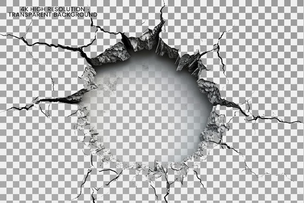 Hole ragged round crack on transparent background
