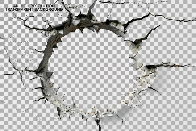 Hole ragged round crack on transparent background