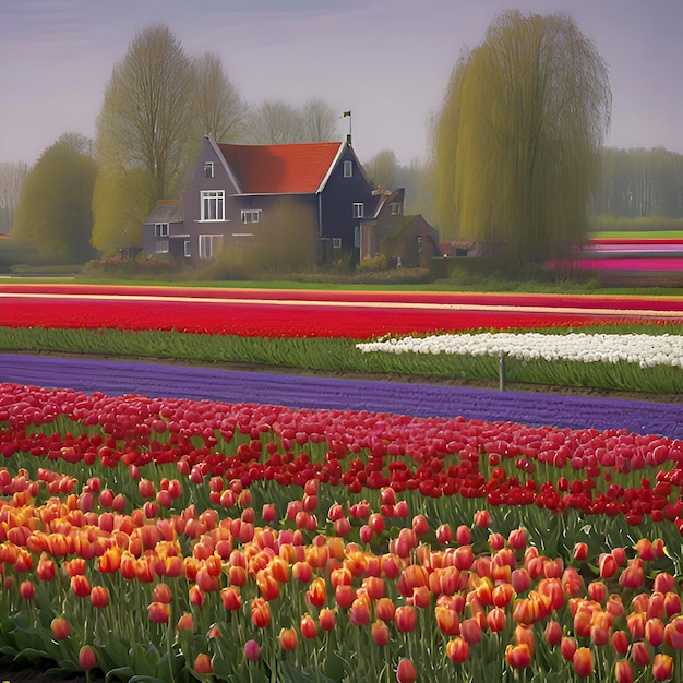 PSD holenderskie wiejskie pola tulipanowe krajobraz wiejski