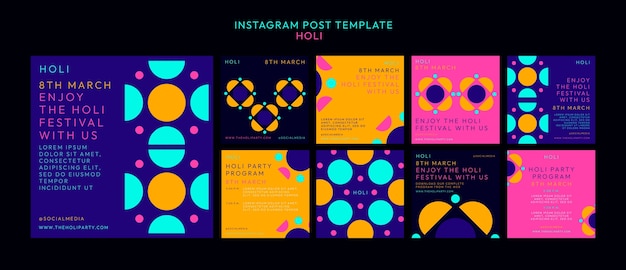 PSD post di instagram per la celebrazione di holi