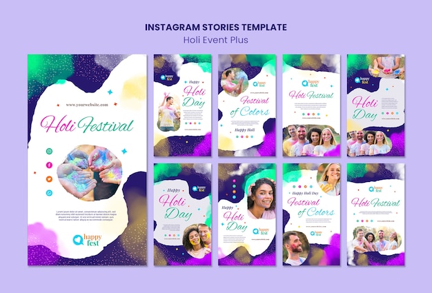 PSD storie di instagram per la celebrazione di holi