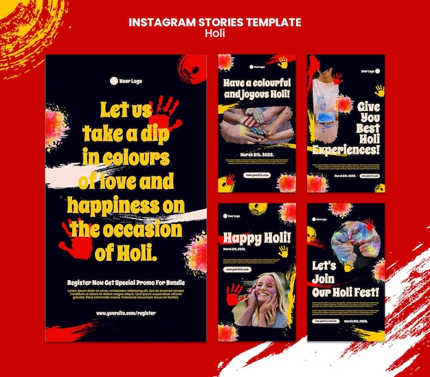 PSD storie di instagram per la celebrazione di holi