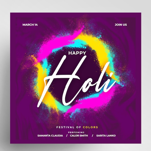 Holi Event Festival Party Instagram Flyer Design