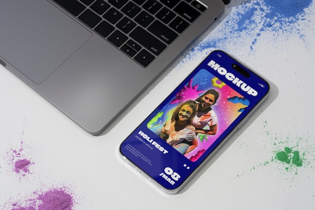 PSD holi festival apparaat mockup