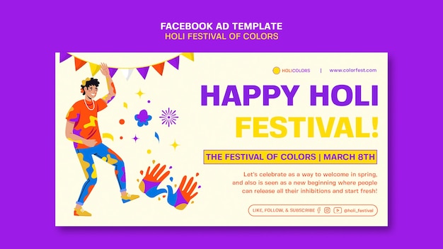 PSD modello di facebook per la celebrazione del festival di holi