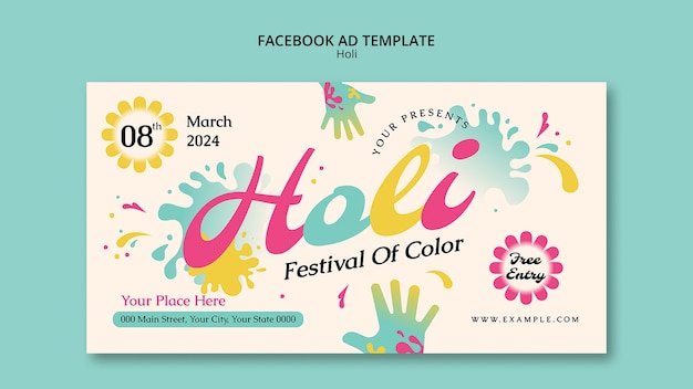 Holi 축제 축하 페이스 북 템플릿