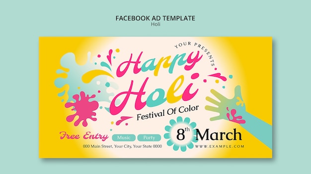 PSD modello di facebook per la celebrazione del festival di holi