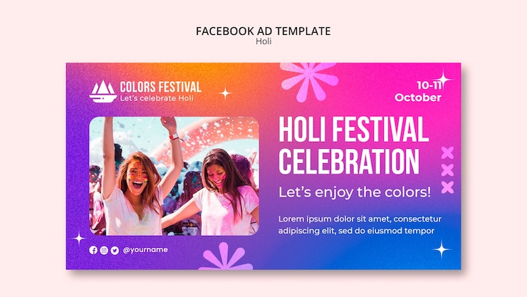 PSD holi 축제 축하 페이스 북 템플릿