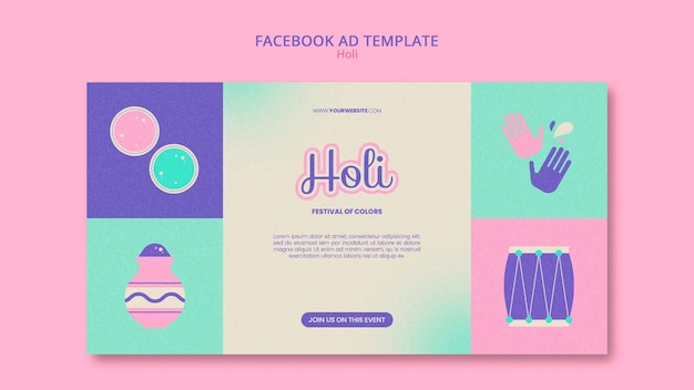 PSD modello di facebook per la celebrazione del festival di holi