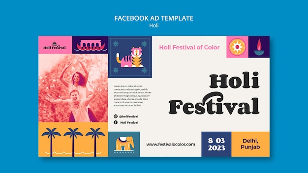 PSD modello di facebook per la celebrazione del festival di holi