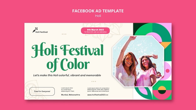 PSD modello di facebook per la celebrazione del festival di holi