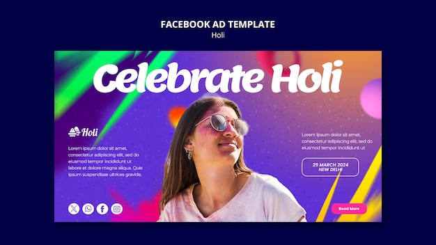 Modello facebook per la celebrazione del festival holi