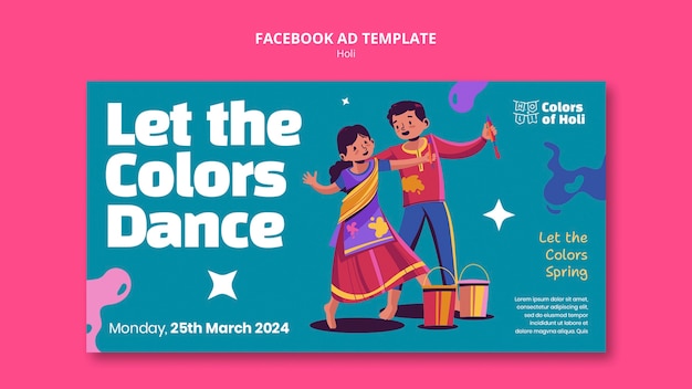 Holi festival celebration facebook template