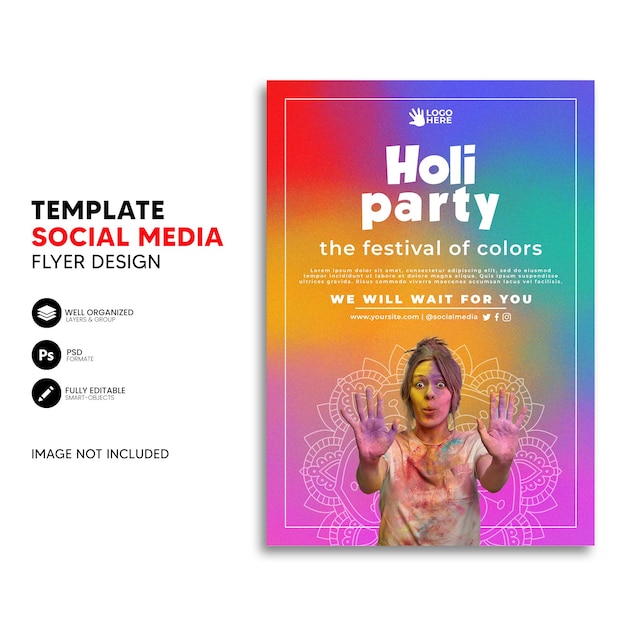 Modello di volantino e poster per la celebrazione del festival holi