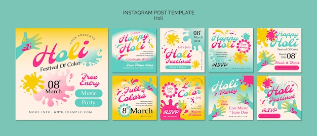 PSD post di instagram per la celebrazione del festival di holi