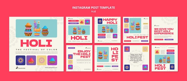 PSD post di instagram per la celebrazione del festival di holi