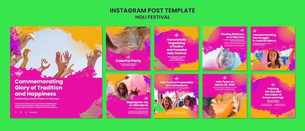 PSD post su instagram per celebrare l'holi festival