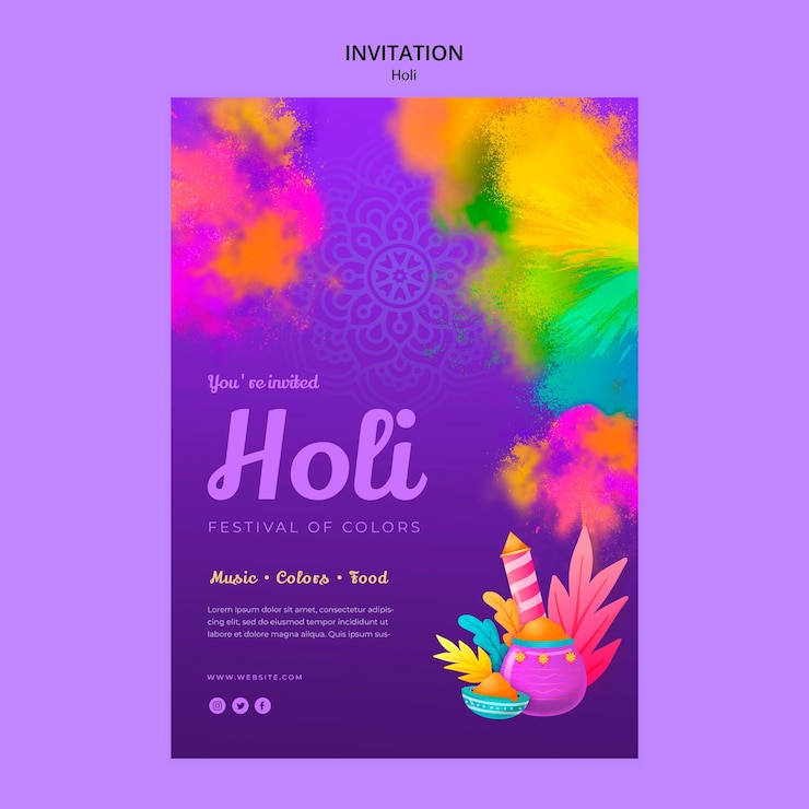 PSD holi festival celebration invitation template