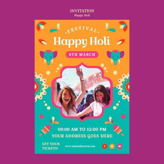 Modello di invito alla celebrazione del festival di holi