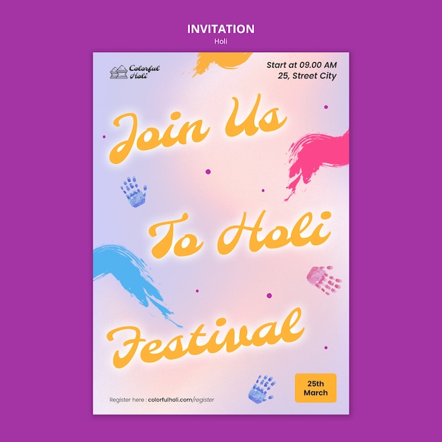 PSD holi festival celebration invitation template