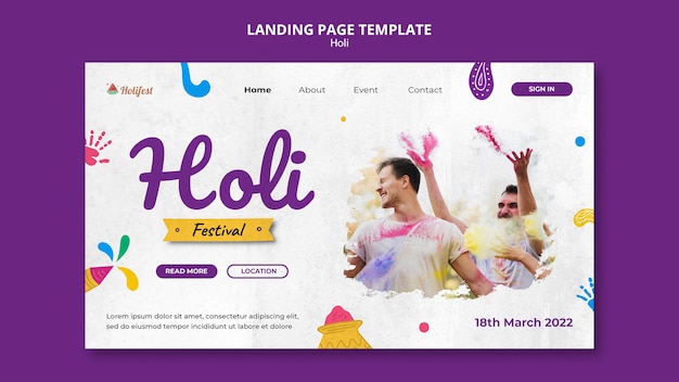 PSD pagina di destinazione della celebrazione del festival di holi