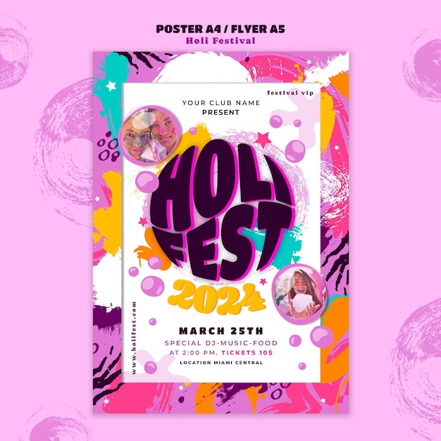 PSD holi festival celebration poster template