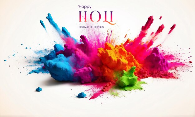 Holi festival concept multicolor powder explosions on white background