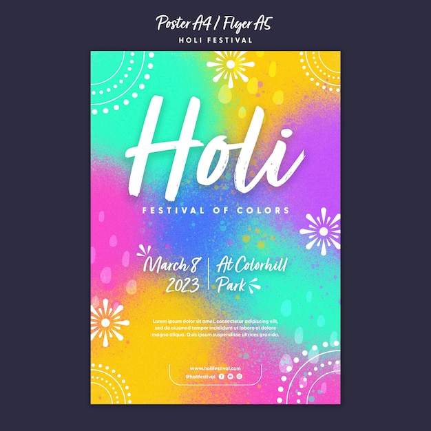 PSD holi festival flyer sjabloonontwerp