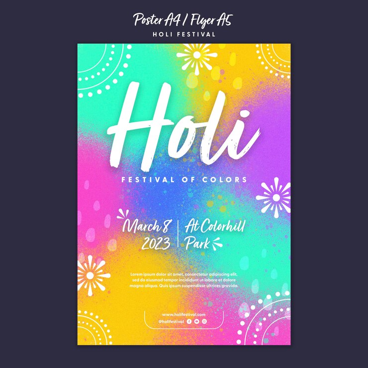 PSD holi festival flyer template design