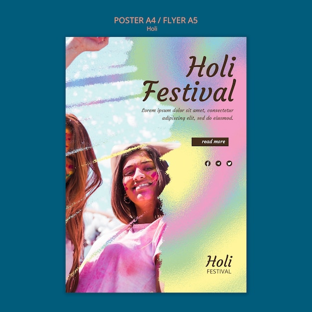 holi festival flyer template design