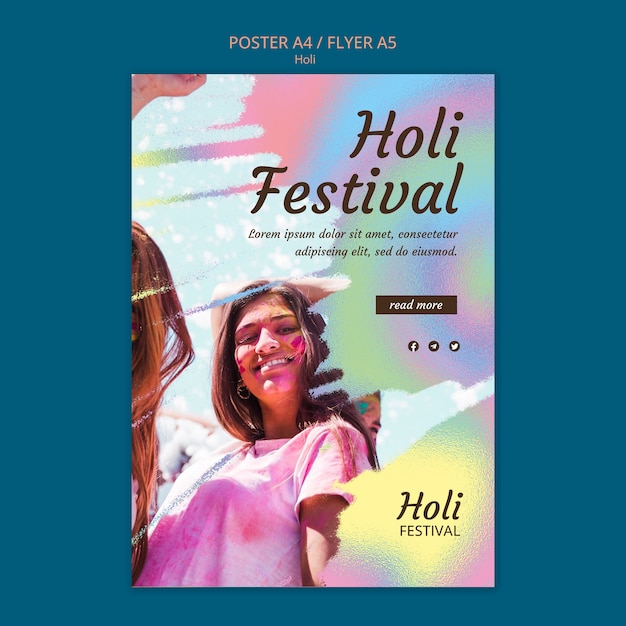 PSD disegno del modello di volantino del festival di holi