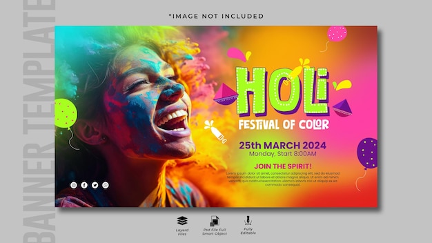 Disegno del modello di banner orizzontale del festival di holi