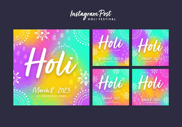 PSD progettazione del modello di post di instagram del festival di holi